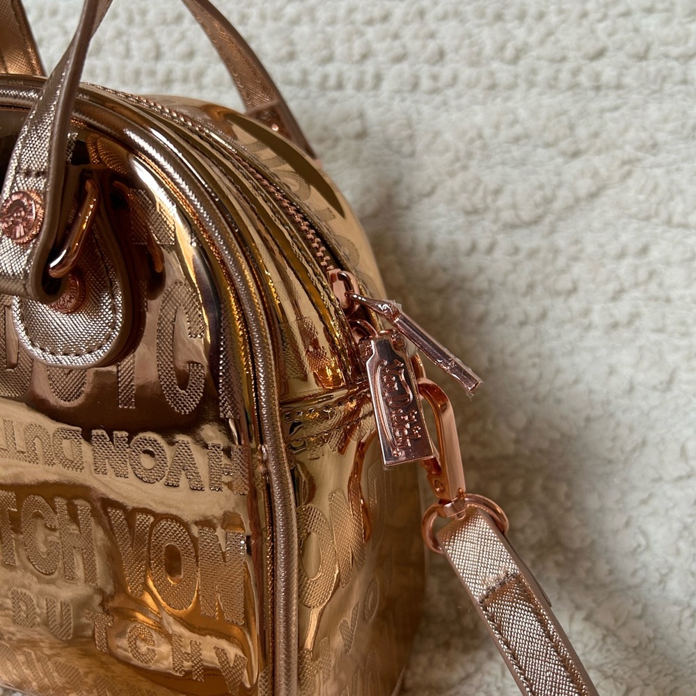 NWT Von Dutch Bowler Handbag Rose Gold Metallic Y2K Alternative Goth - Picture 2 of 6